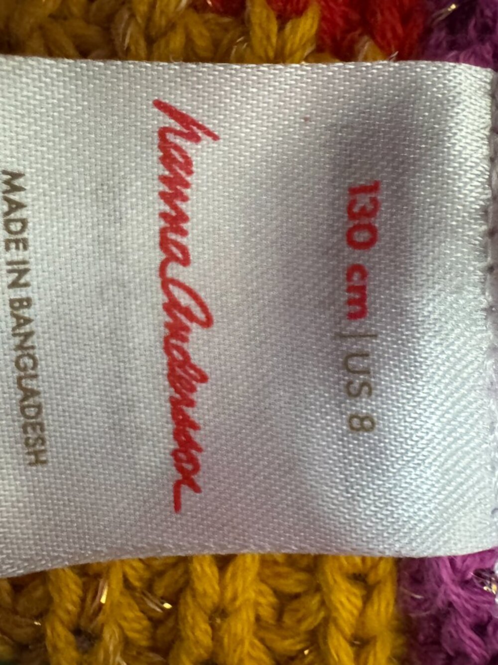 Hanna Andersson Girls Rainbow Striped Metallic Sweater Dress 130 US 8  Like NEW - Picture 4 of 9
